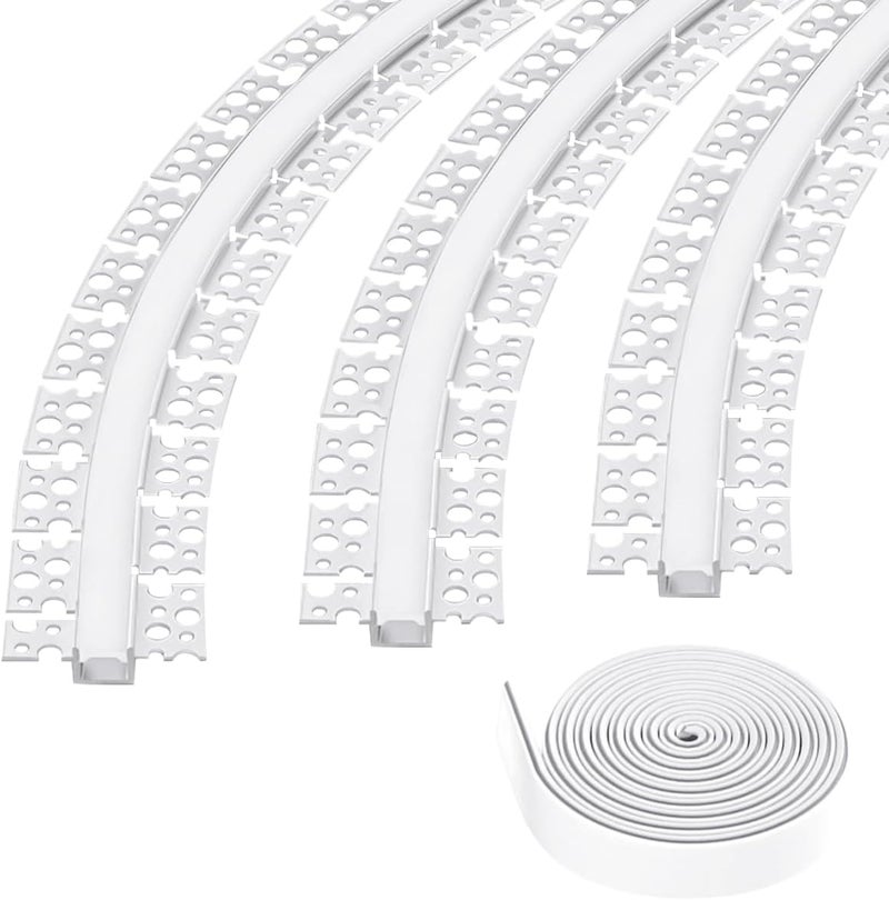 SuperlightingLED Spotless Plaster in Recessed Flexible Drywall LED Channel Fully Bendable LED Aluminum Profile Track for Custom LED Strip Lighting Solutions, 3.28ft x 3 Pcs (P5615 Inside width 12.5mm/0.5""), Silver - Image 1